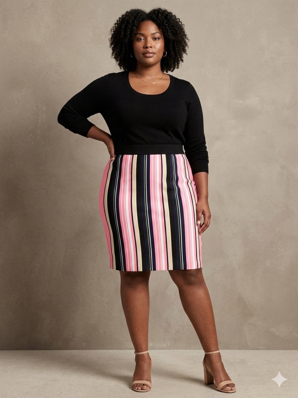 RACHEL Rachel Roy Pink Multi-Stripe Pencil Skirt